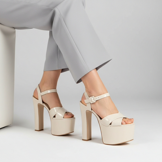 Zoe Platform Sandal Off White Patent Leather