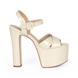 Zoe Platform Sandal Off White Patent Leather