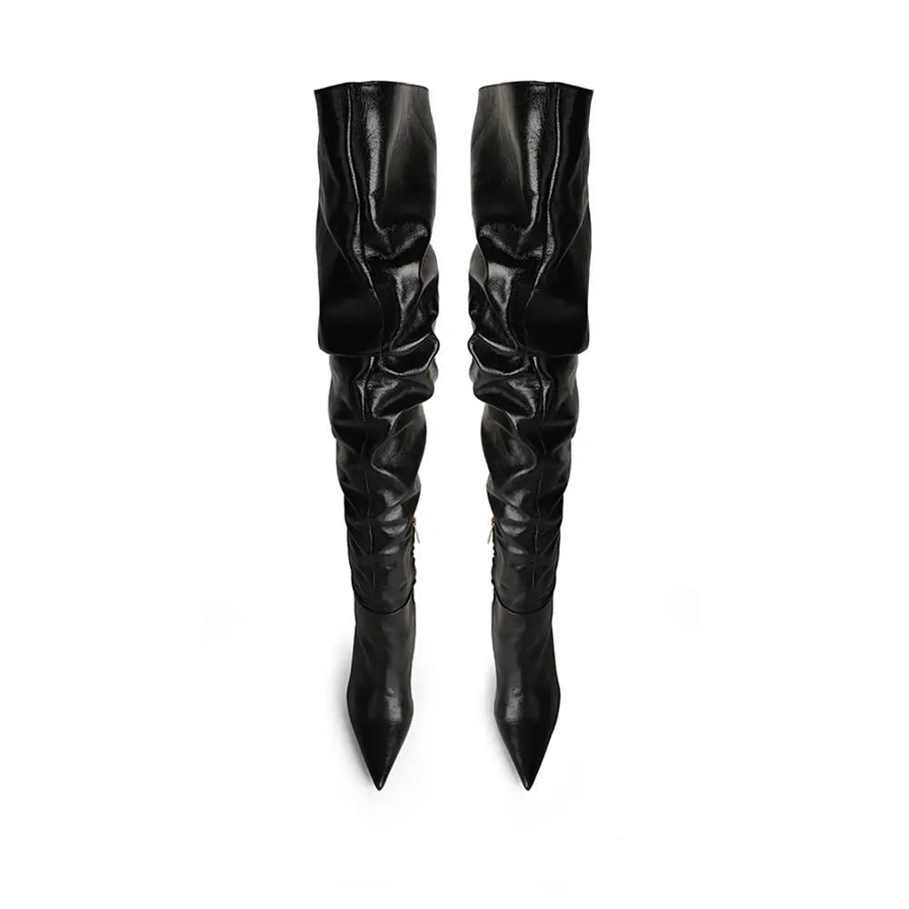 Soraya Over The Knee Boot Black Leather – front view