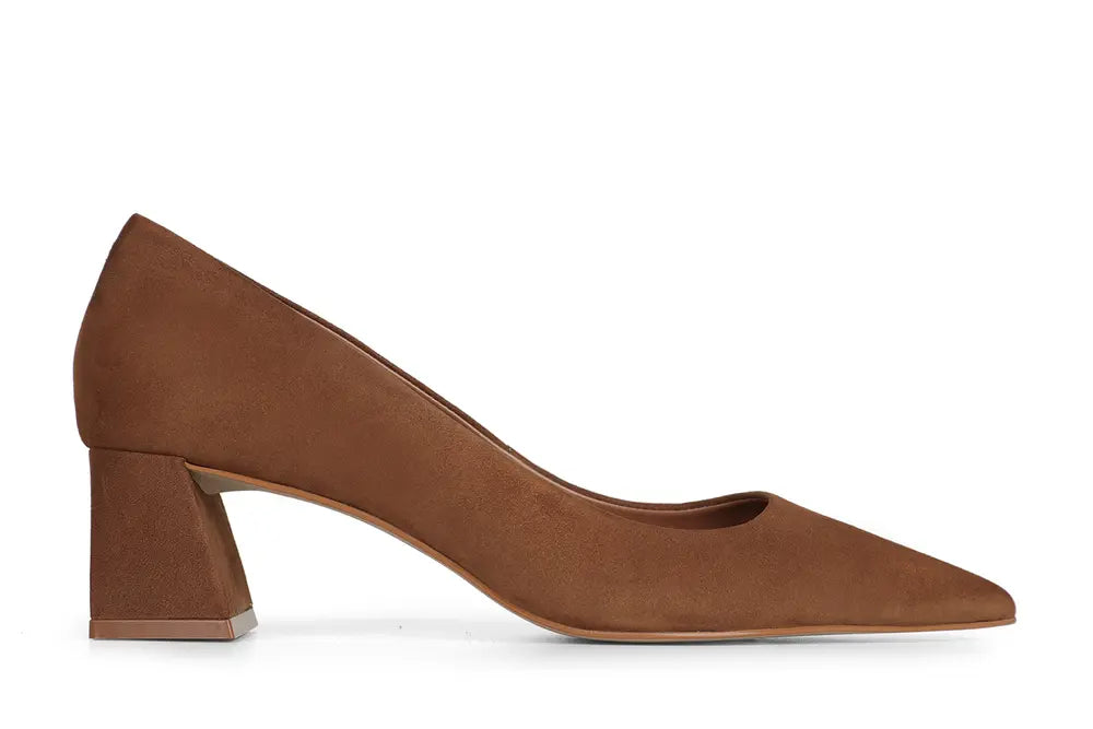 Vesper Block-Heel Pump Brown Nubuck
