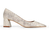 Zapato de tacón ancho Vesper de piel serpiente clara