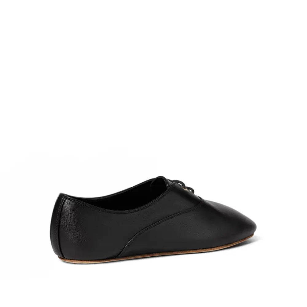 Romy Lace-Up Ballet Flat Black Leather