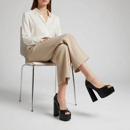 Parker Peep Toe Leather Black