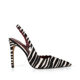 Tacón slingback Athena de piel con pelo cebra