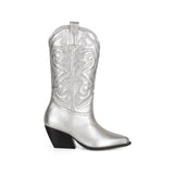 Bota West de piel metalizada plateada