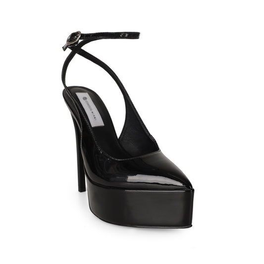 Elle Platform Slingback Pump Black Patent Leather