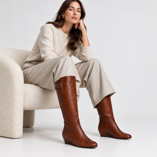 Fey Wedge Boot Cognac Leather
