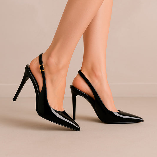 Fran Slingback Pump Black Patent Leather