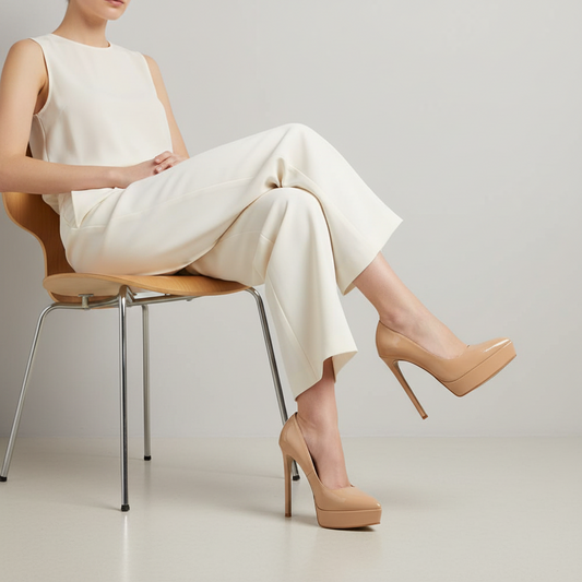 Giulia Platform Pumps Nude Patent Leather