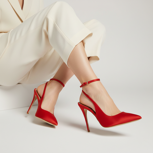 Grace Slingback Pump Leather Red worn by a model
