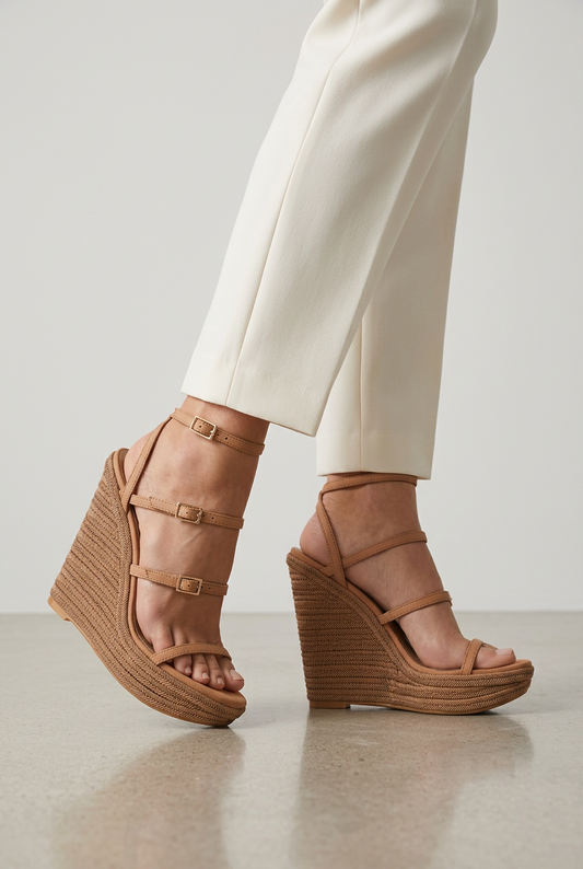 Jessica Wedge Sandals Almond Leather