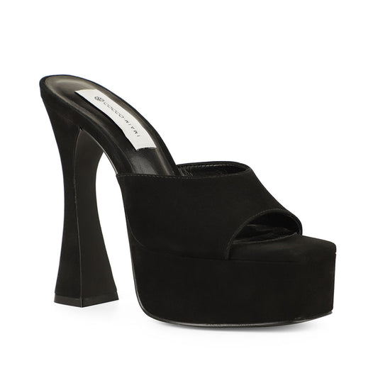 Valentina Platform Mule Black Leather - front view