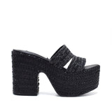 Sienna Woven Raffia Platform Mule Black