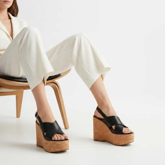 Celine Platform Sandals Leather Black