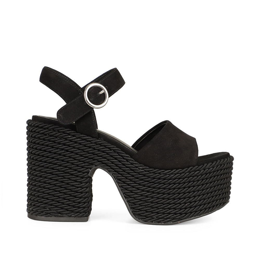 Lorena Rope Platform Sandal Black Suede