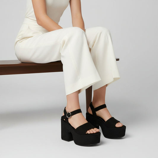 Lorena Rope Platform Sandal Black Suede