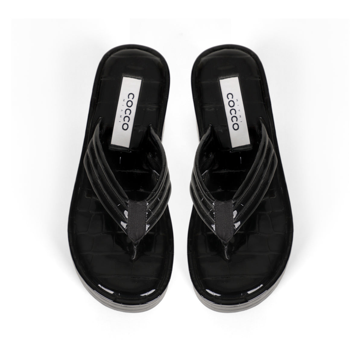 Vitani Wedge Sandal Black Patent Croco Leather