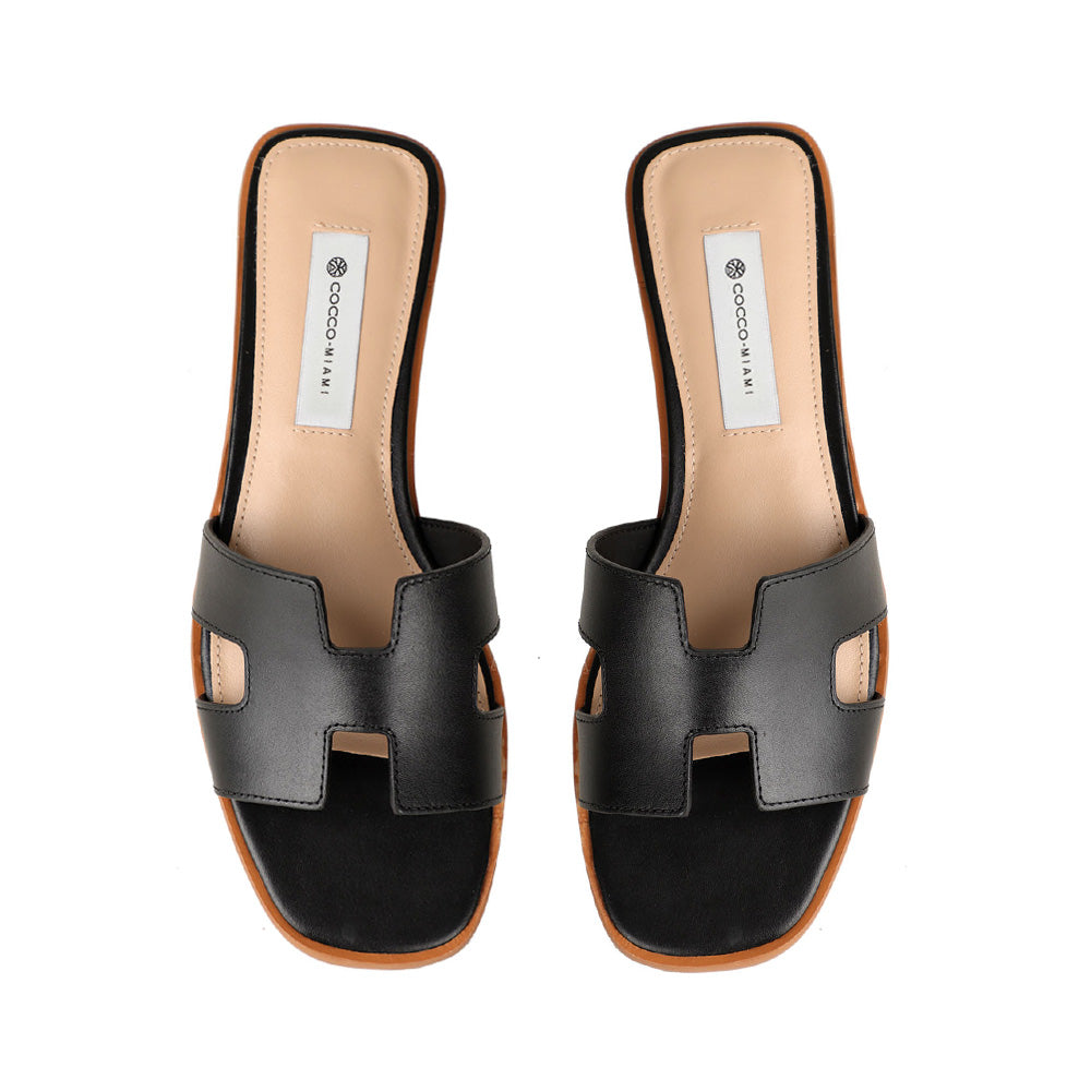 Bethany Flat Sandal Leather Black