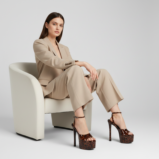 Venus Platform Sandal Tortoise Synthetic worn by a model