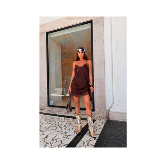 West Boot Gold & Off White Metallic Leather worn by a model
