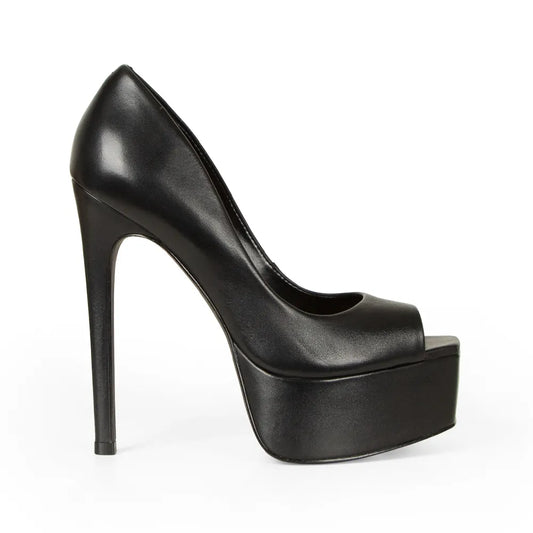 Giorgia Peep Toe Black Leather