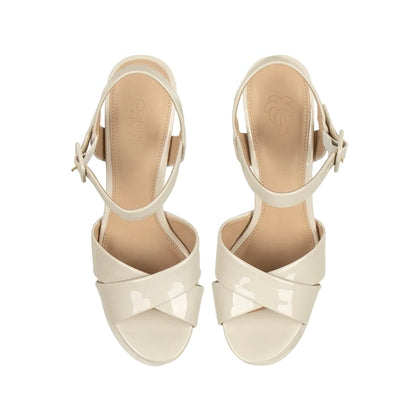 Zoe Platform Sandal Off White Patent Leather, view 4