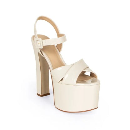 Zoe Platform Sandal Off White Patent Leather, view 3
