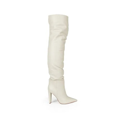 Simone Over The Knee Boot Leather Off White