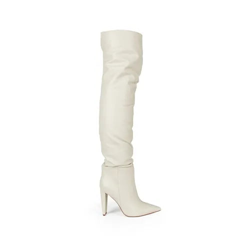 Simone Over The Knee Boot Leather Off White