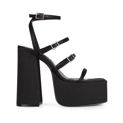 Pietra Platform Sandal Black Satin