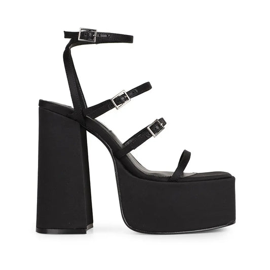 Pietra Platform Sandal Black Satin