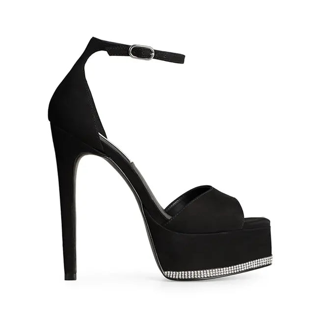 Amelie Platform Sandal Black Nubuck Leather
