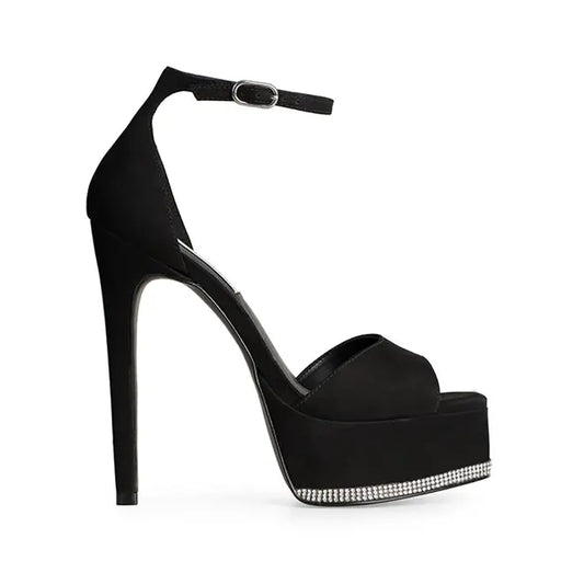 Amelie Platform Sandal Black Nubuck Leather