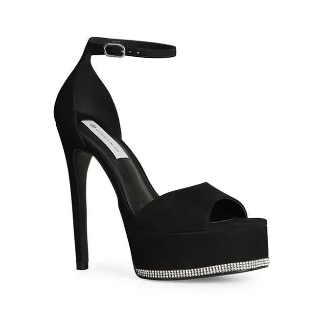 Amelie Platform Sandal Black Nubuck Leather