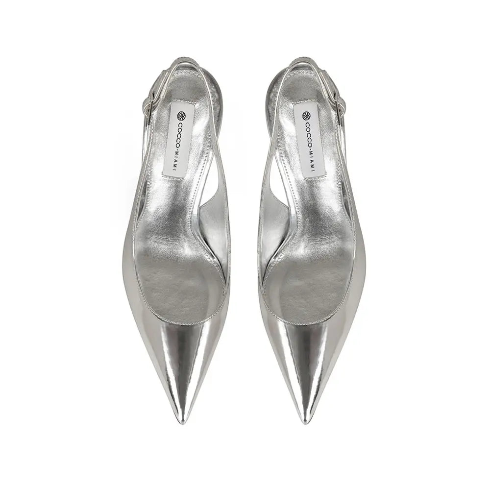 Fran Slingback Pump Silver Metallic Leather – view 3
