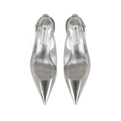 Fran Slingback Pump Silver Metallic Leather – view 3
