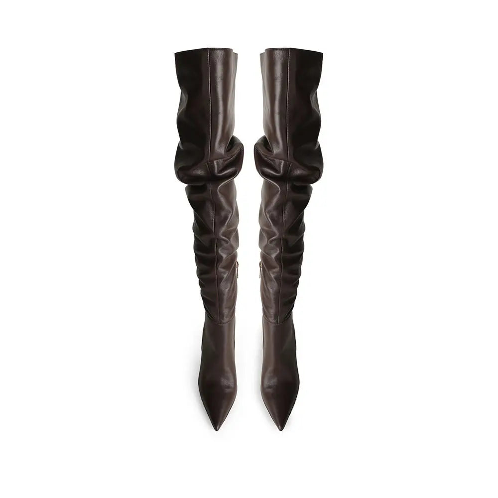 Soraya Over The Knee Boot Brown Leather – front view