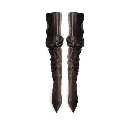 Soraya Over The Knee Boot Brown Leather – front view