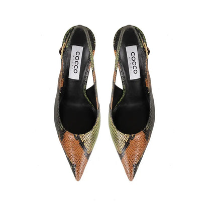 Fran Slingback Pump Olive Snake Leather – view 3