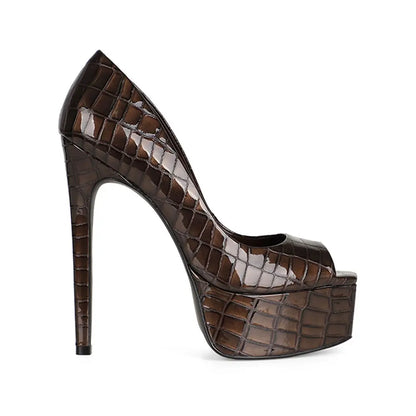 Giorgia Peep Toe Brown Croco Synthetic