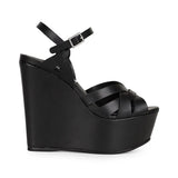 Tainara Wedge Black Leather