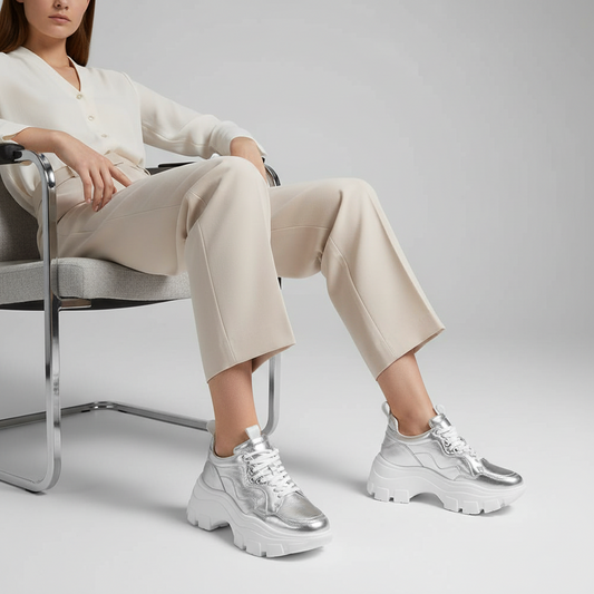 Stacy Sneaker Silver Metallic Leather