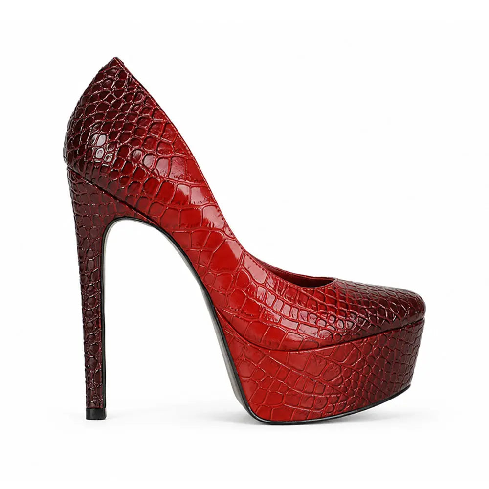 Tiffany Platform Pumps Red Croco Synthetic