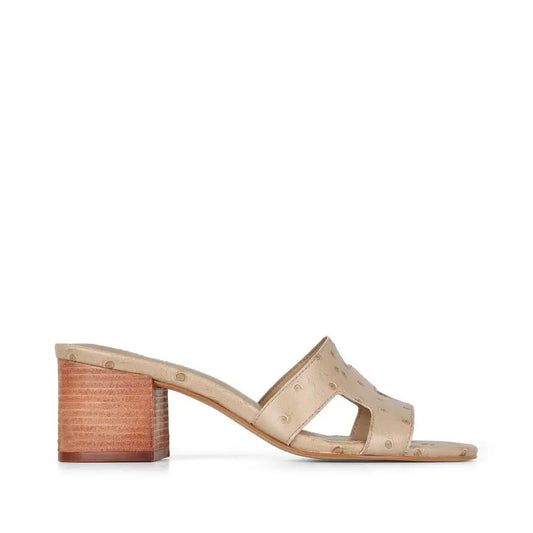 Jane Block-Heel Mule Khaki Ostrich Print