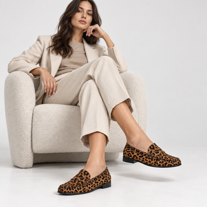 Mocasín Martina de piel con pelo leopardo