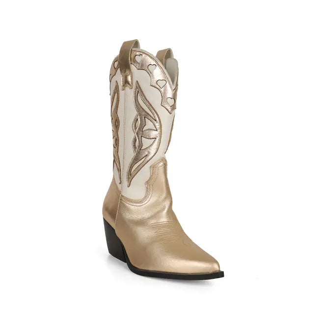 West Boot Gold & Off White Metallic Leather