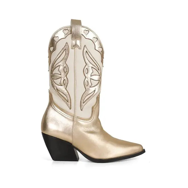 West Boot Gold & Off White Metallic Leather