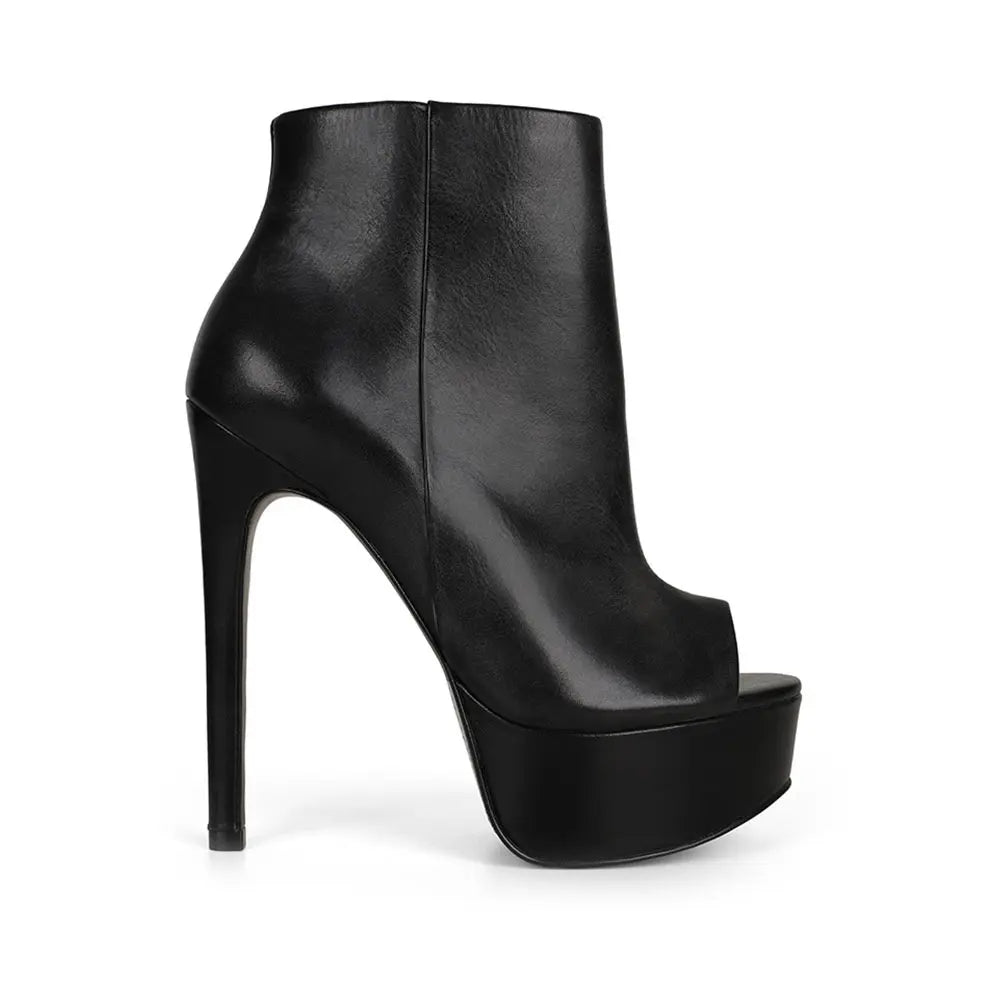 Roxanne Open-Toe Platform Boot Black Leather