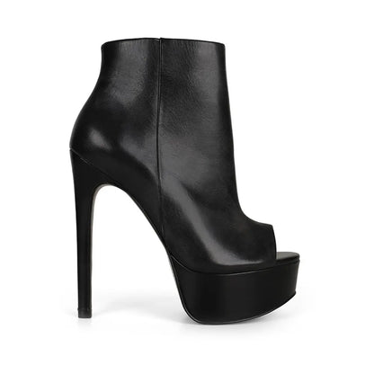 Roxanne Open-Toe Platform Boot Black Leather