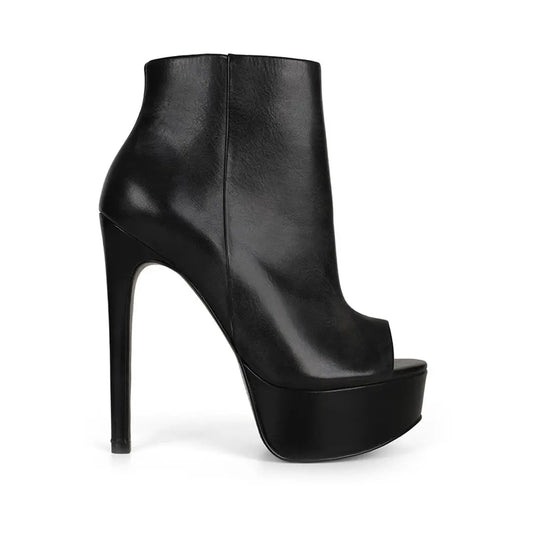 Roxanne Open-Toe Platform Boot Black Leather
